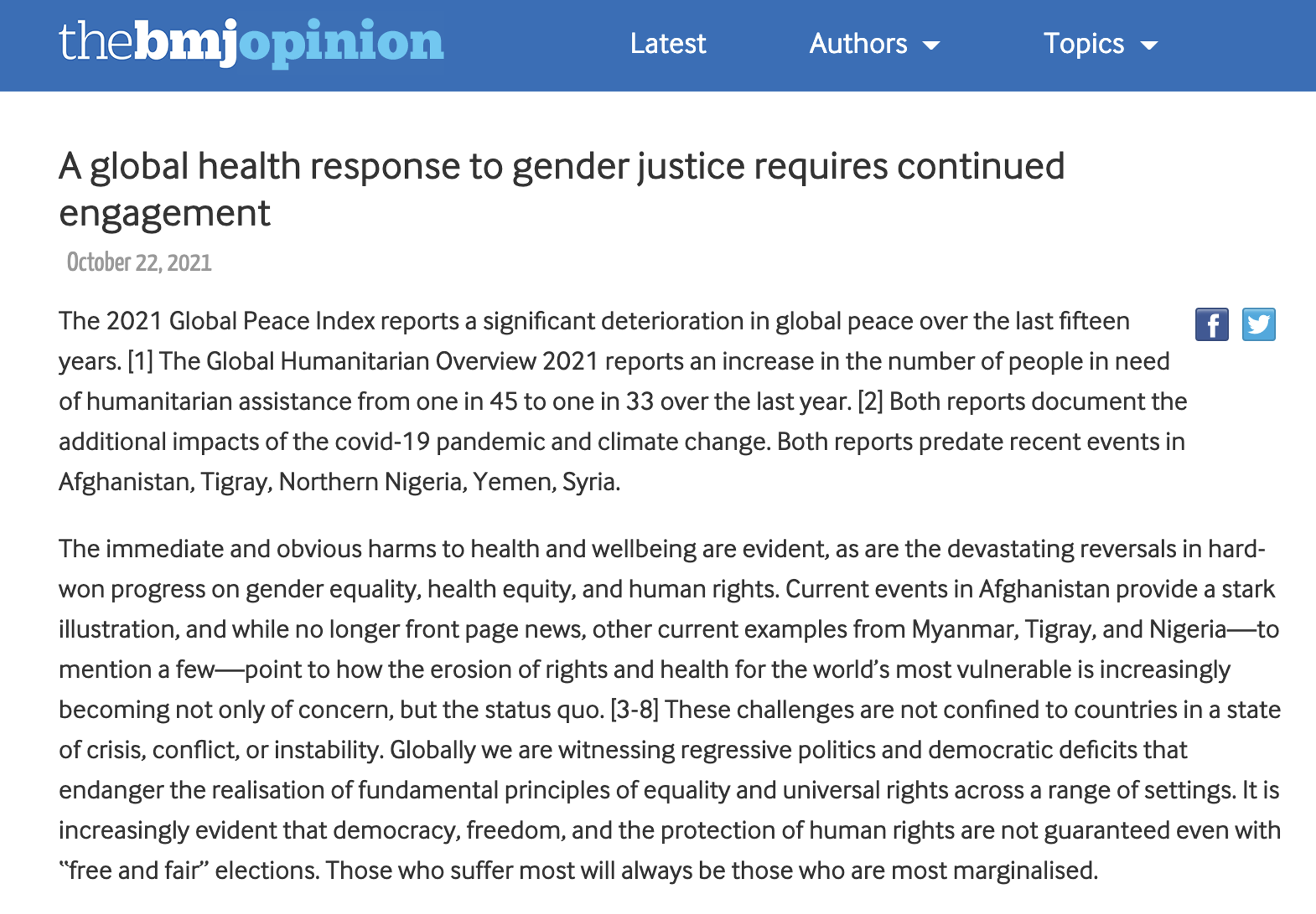 A global health response to gender justice requires continued ...