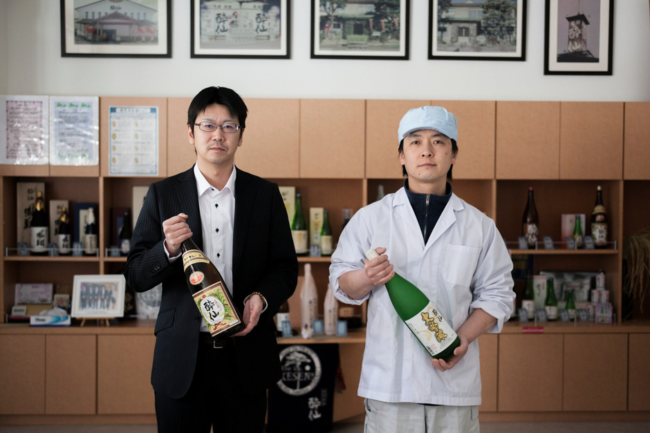 Yasuaki Konno, right, director of brewing at Suisen Shuzo, with general director Yuki Murakami. Photograph © Kazuma Obara/The Guardian