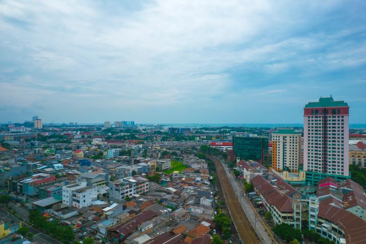 Aerial view near Jayakarta Station, Jakarta, Indonesia